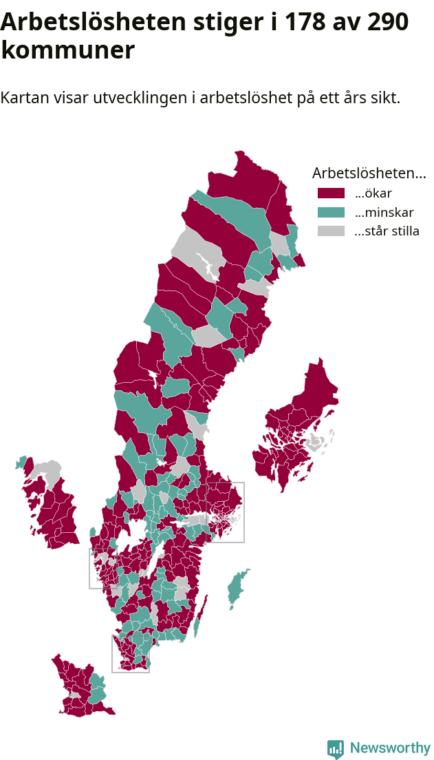 Karta: Arbetslöshetsutveckling kommun för kommun