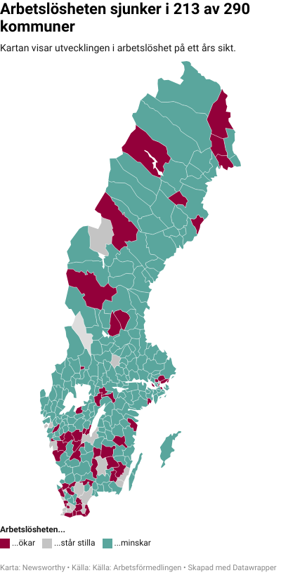 Karta: Arbetslöshet kommun för kommun