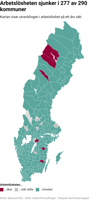 Karta: Arbetslöshet kommun för kommun