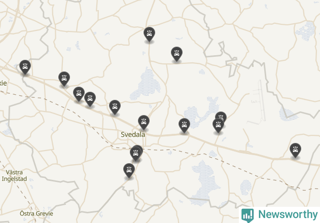 Karta över viltolyckor i Svedala kommun