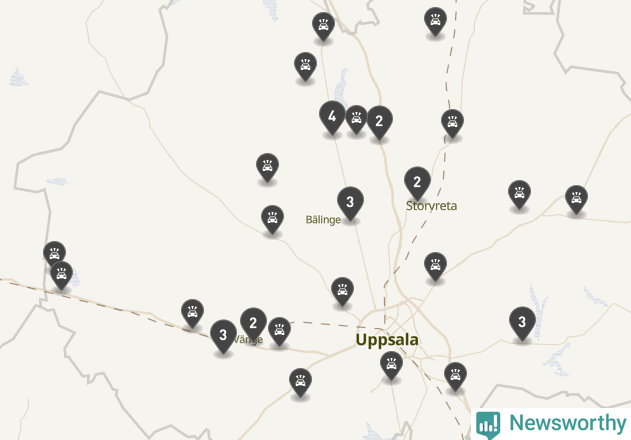 Karta över viltolyckor i Uppsala kommun
