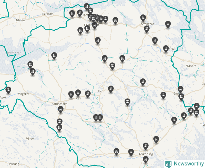 Karta över Södermanlands län