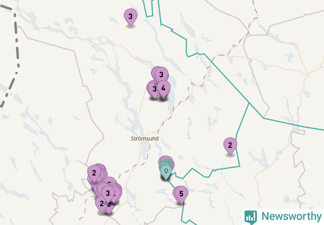 Karta över vindkraftverk i Strömsunds kommun