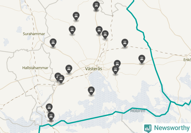 Karta över viltolyckor i Västerås kommun