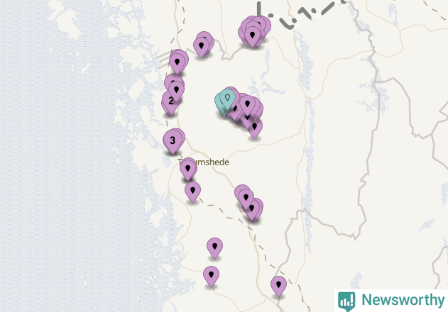 Karta över vindkraftverk i Tanums kommun