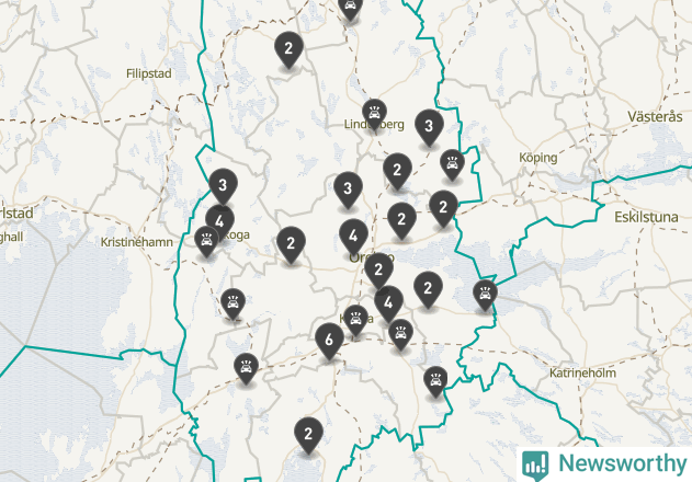 Karta över viltolyckor i Örebro län