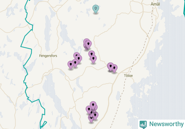 Karta över vindkraftverk i Åmåls kommun