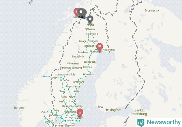 Karta över förseningar vid olika avgångsstationer.