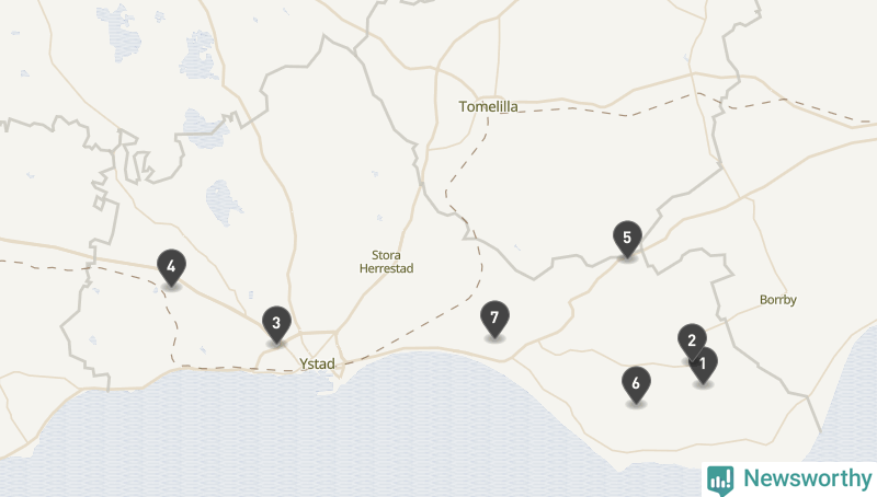 Karta över Ystads kommun