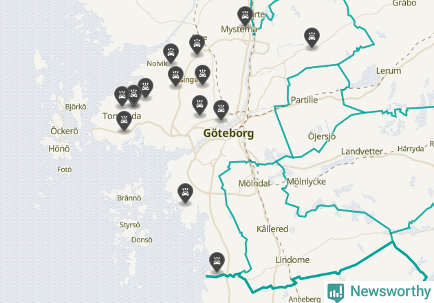 Karta över viltolyckor i Göteborgs kommun