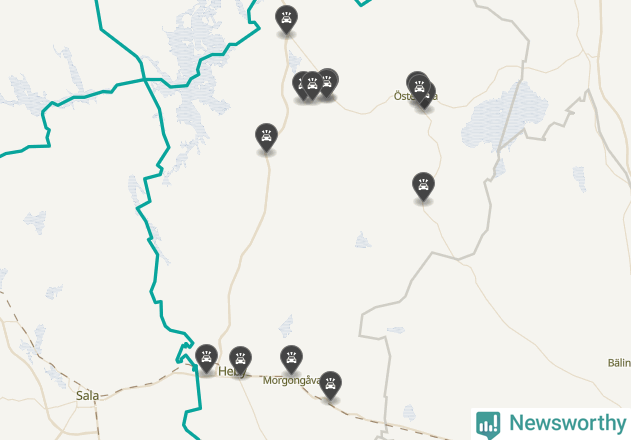 Karta över viltolyckor i Heby kommun