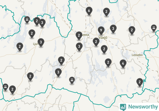 Karta över viltolyckor i Kronobergs län