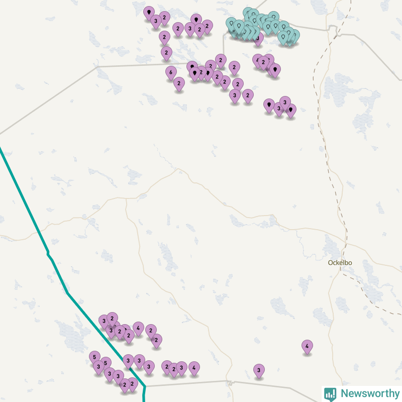 Karta över vindkraftverk i Ockelbo kommun