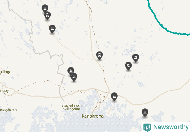 Karta över viltolyckor i Karlskrona kommun