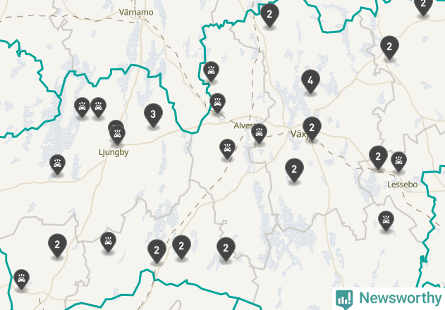 Karta över viltolyckor i Kronobergs län