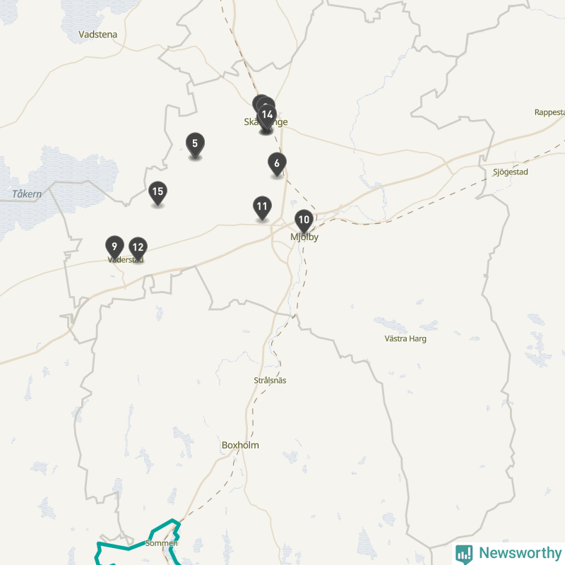 Karta över Mjölby kommun