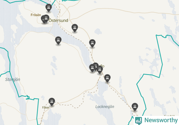 Karta över viltolyckor i Östersunds kommun