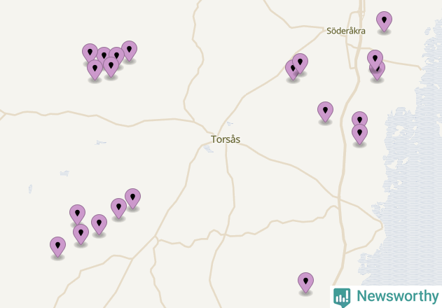 Karta över vindkraftverk i Torsås kommun