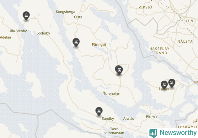 Karta över viltolyckor i Ekerö kommun