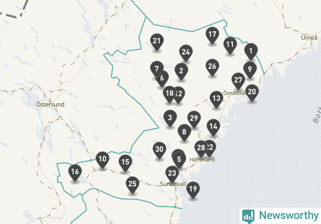 Karta över väderstationer i artikeln