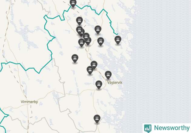 Karta över viltolyckor i Västerviks kommun