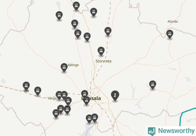 Karta över viltolyckor i Uppsala kommun