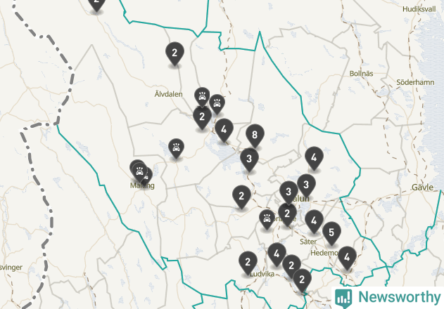 Karta över viltolyckor i Dalarnas län