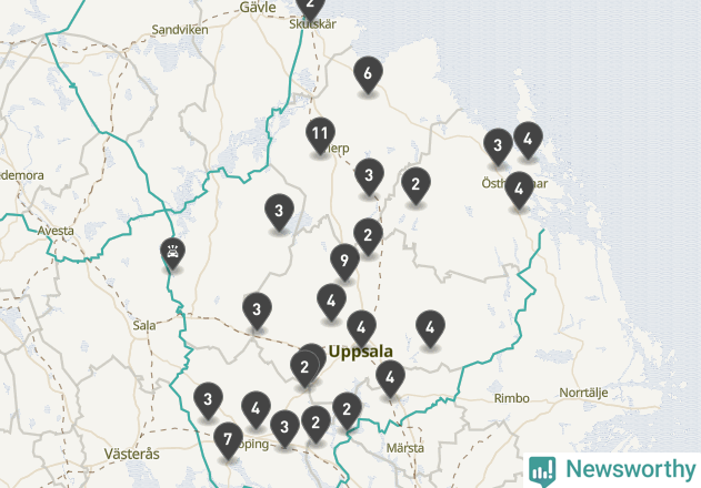 Karta över viltolyckor i Uppsala län
