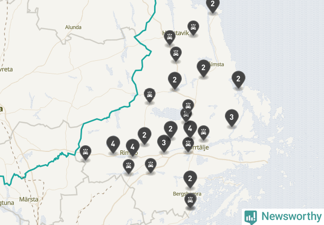 Karta över viltolyckor i Norrtälje kommun