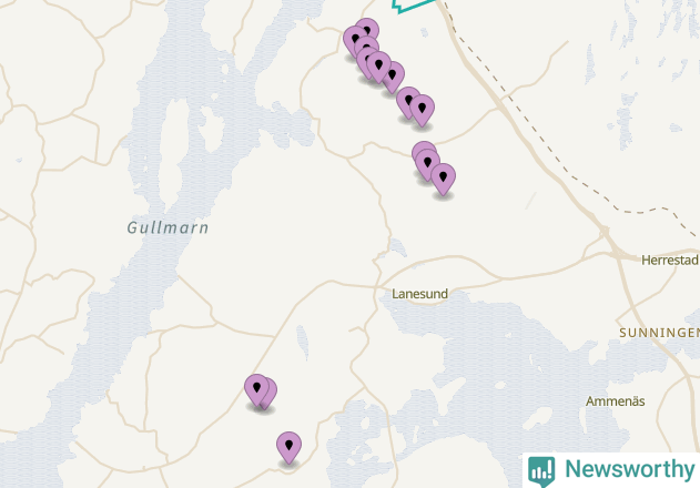 Karta över vindkraftverk i Uddevalla kommun