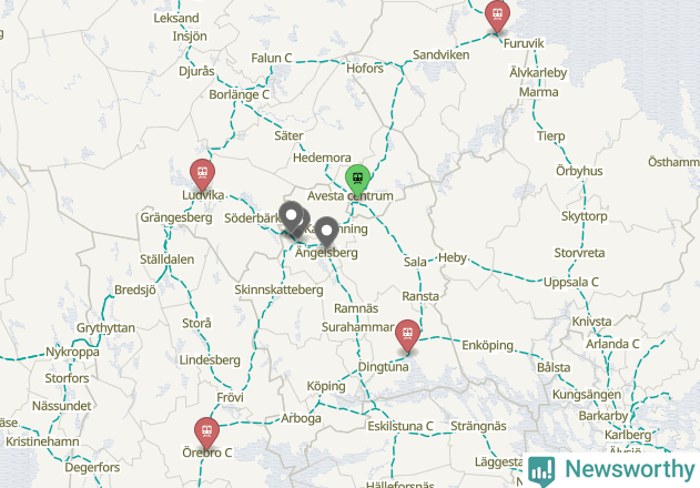 Karta över förseningar vid olika avgångsstationer.