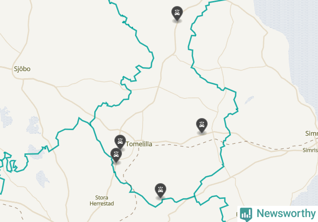 Karta över viltolyckor i Tomelilla kommun
