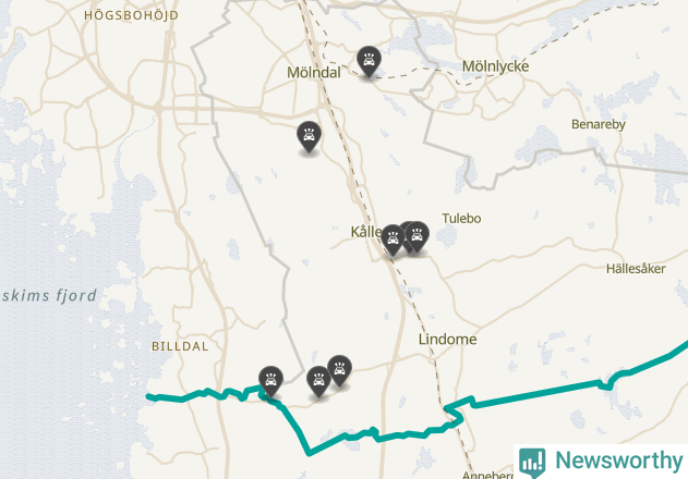 Karta över viltolyckor i Mölndals kommun
