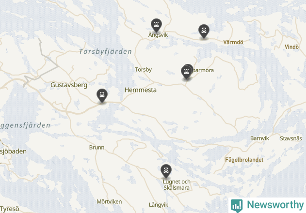 Karta över viltolyckor i Värmdö kommun