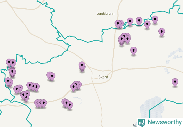 Karta över vindkraftverk i Skara kommun