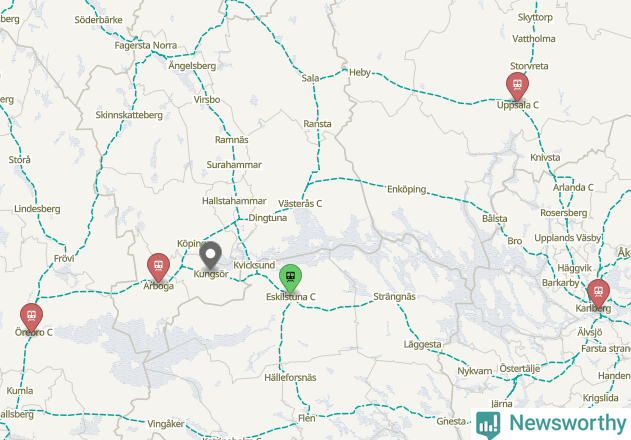 Karta över förseningar vid olika avgångsstationer.