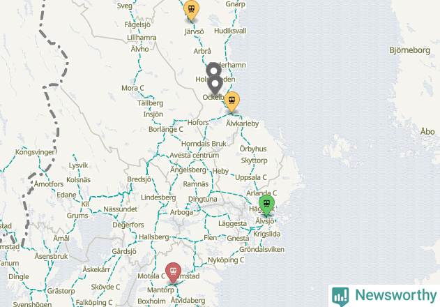 Karta över förseningar vid olika avgångsstationer.