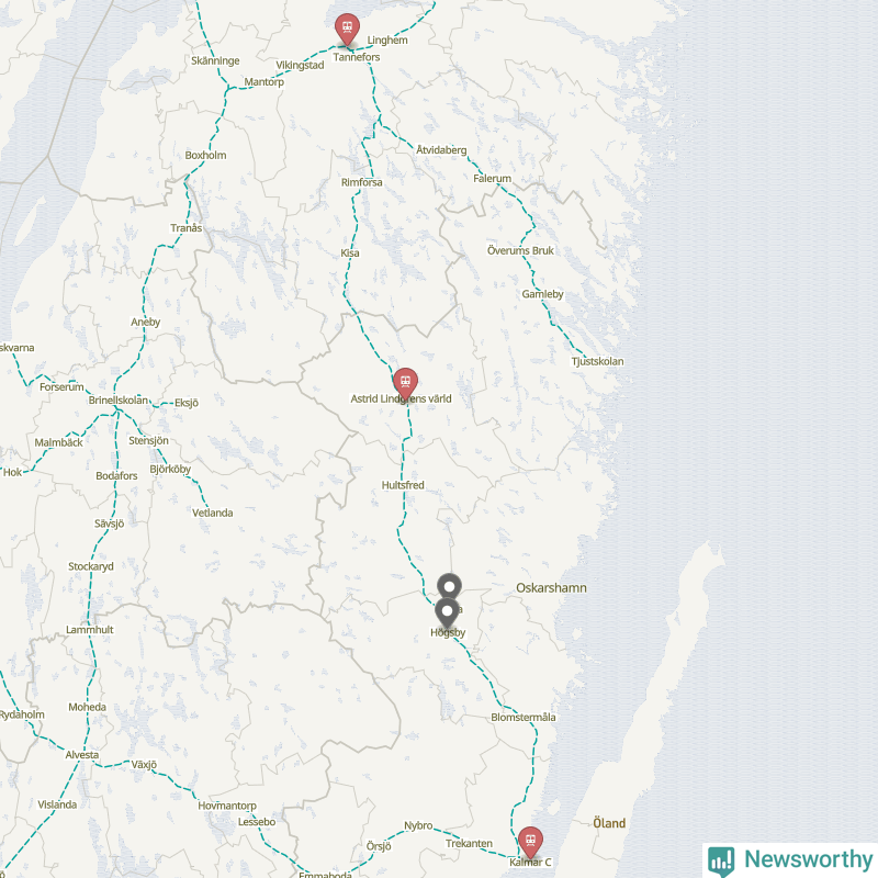 Karta över förseningar vid olika avgångsstationer. Här visas stationer med fler än fem avgångar under månaden.