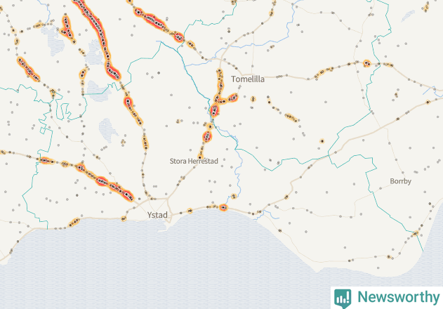 Karta över Ystads kommun
