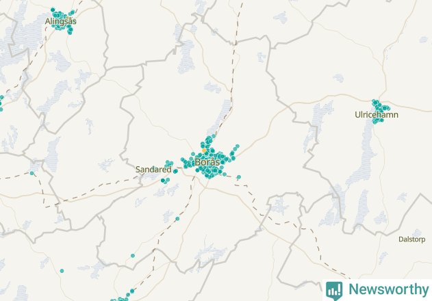 Karta över Borås kommun