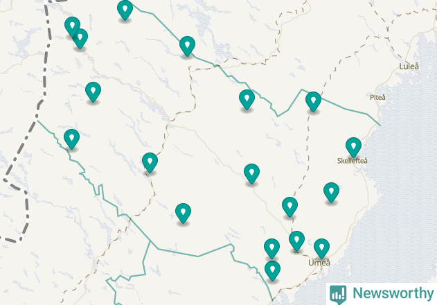 Karta över Robertsfors kommun