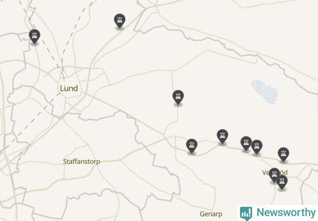 Karta över viltolyckor i Lunds kommun