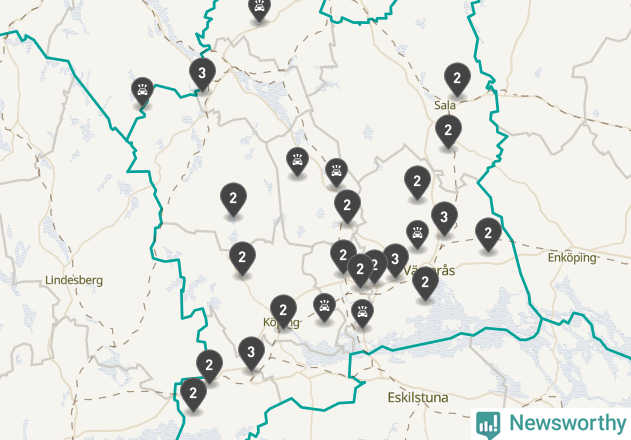 Karta över viltolyckor i Västmanlands län