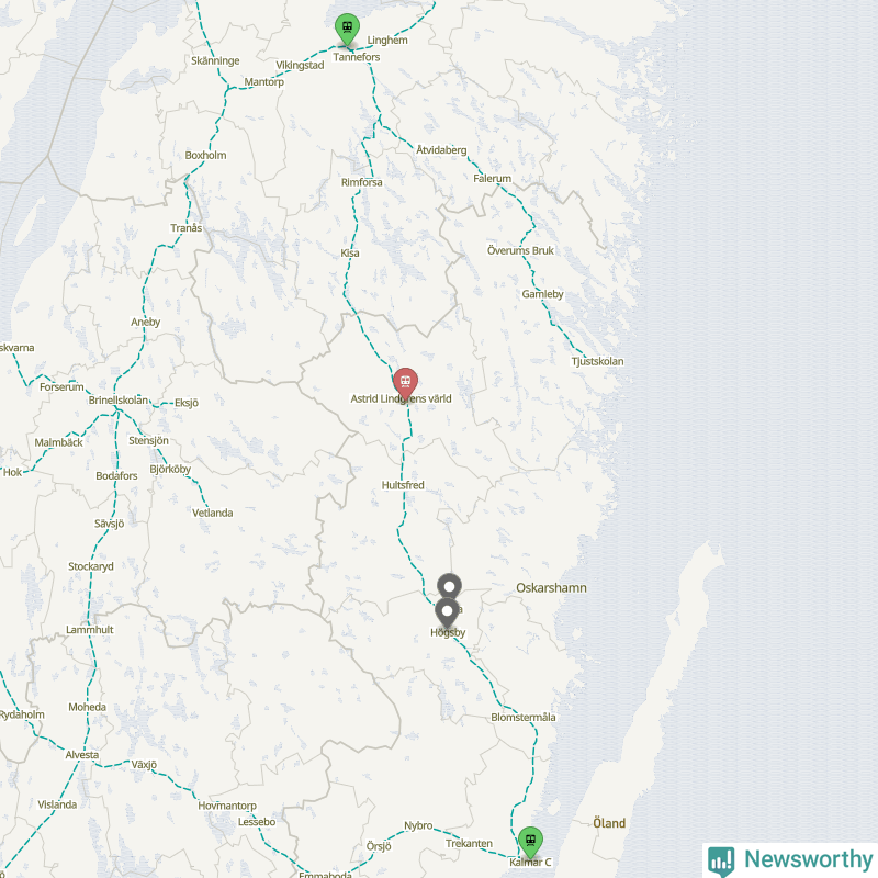Karta över förseningar vid olika avgångsstationer. Här visas stationer med fler än fem avgångar under månaden.