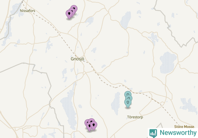 Karta över vindkraftverk i Gnosjö kommun