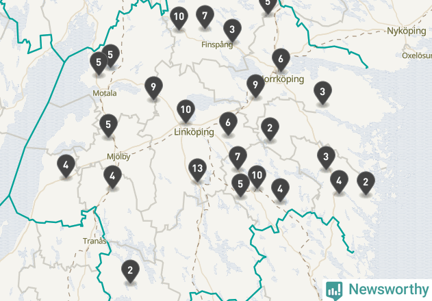 Karta över viltolyckor i Östergötlands län