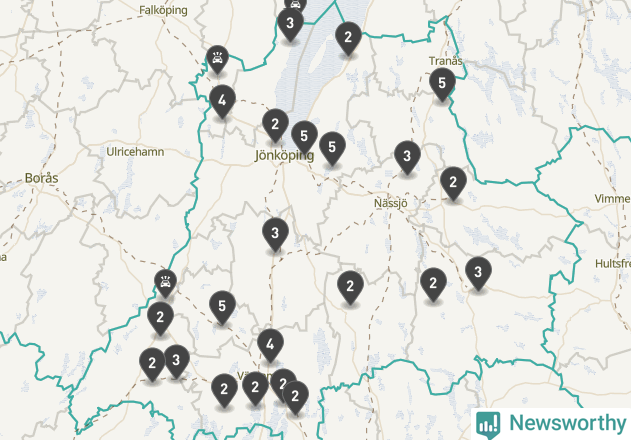 Karta över viltolyckor i Jönköpings län