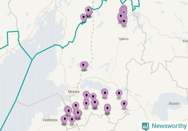 Karta över vindkraftverk i Motala kommun