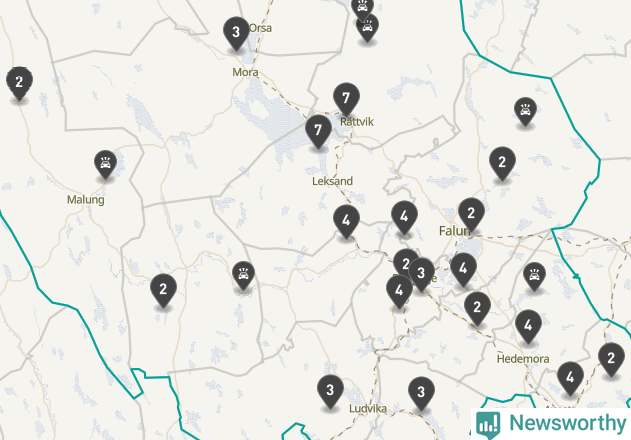 Karta över viltolyckor i Dalarnas län