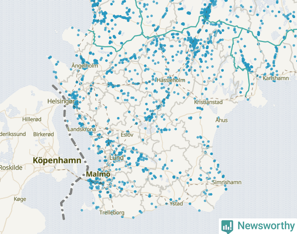 Karta över Skåne län